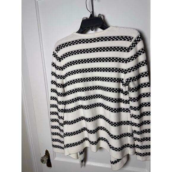 Talbots Black White Striped Chunky Rolled Neck Open Cardigan Sweater Small Chic - Picture 7 of 8